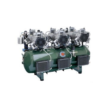 Cattani 300-1428 - безмасляный стоматологический компрессор для 24-х стоматологических установок, двухцилиндровый, c 6 осушителями, с ресивером 300 л, 1428 л/мин